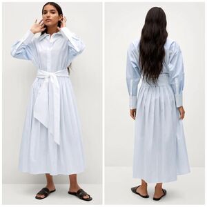 Mango Cotton Striped Belted Dress New